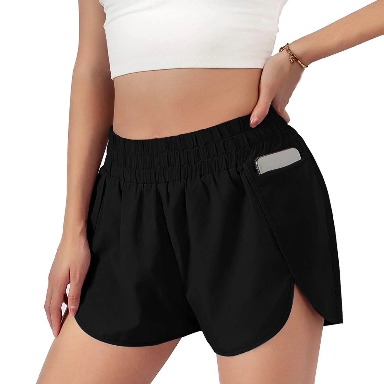 Elastic Workout High Waist Shorts Running Yoga Fake Women Athletic Shorts Quick Dry Fitness Breathable Shorts