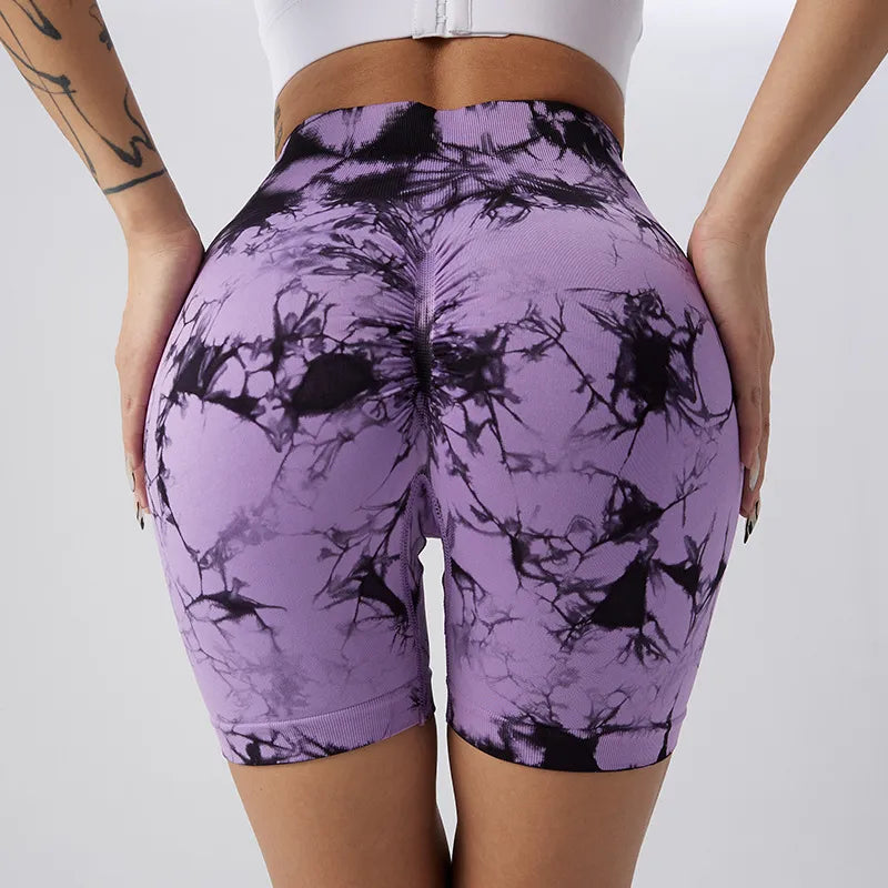 Seamless Tie Dye Push Up Yoga Shorts For Women High Waist Summer Fitness Workout Running Cycling Sports Gym Shorts Mujer