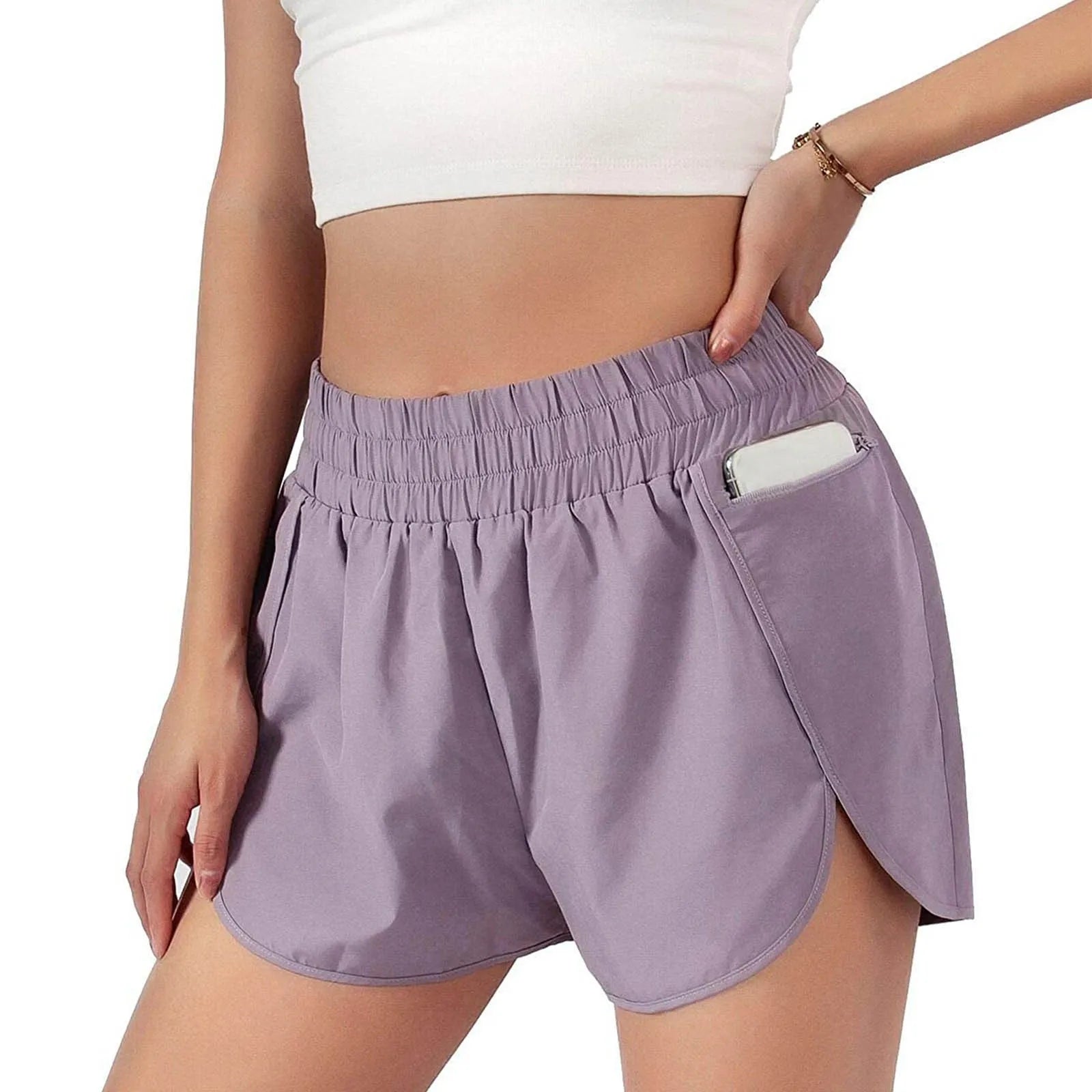 Elastic Workout High Waist Shorts Running Yoga Fake Women Athletic Shorts Quick Dry Fitness Breathable Shorts